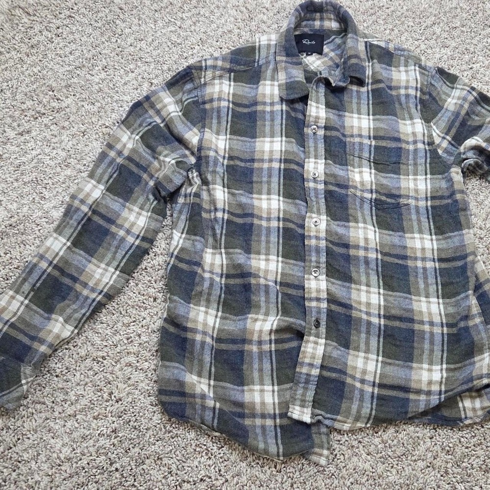 '90s grunge rails olive plaid flannel shirt men's medium shirt